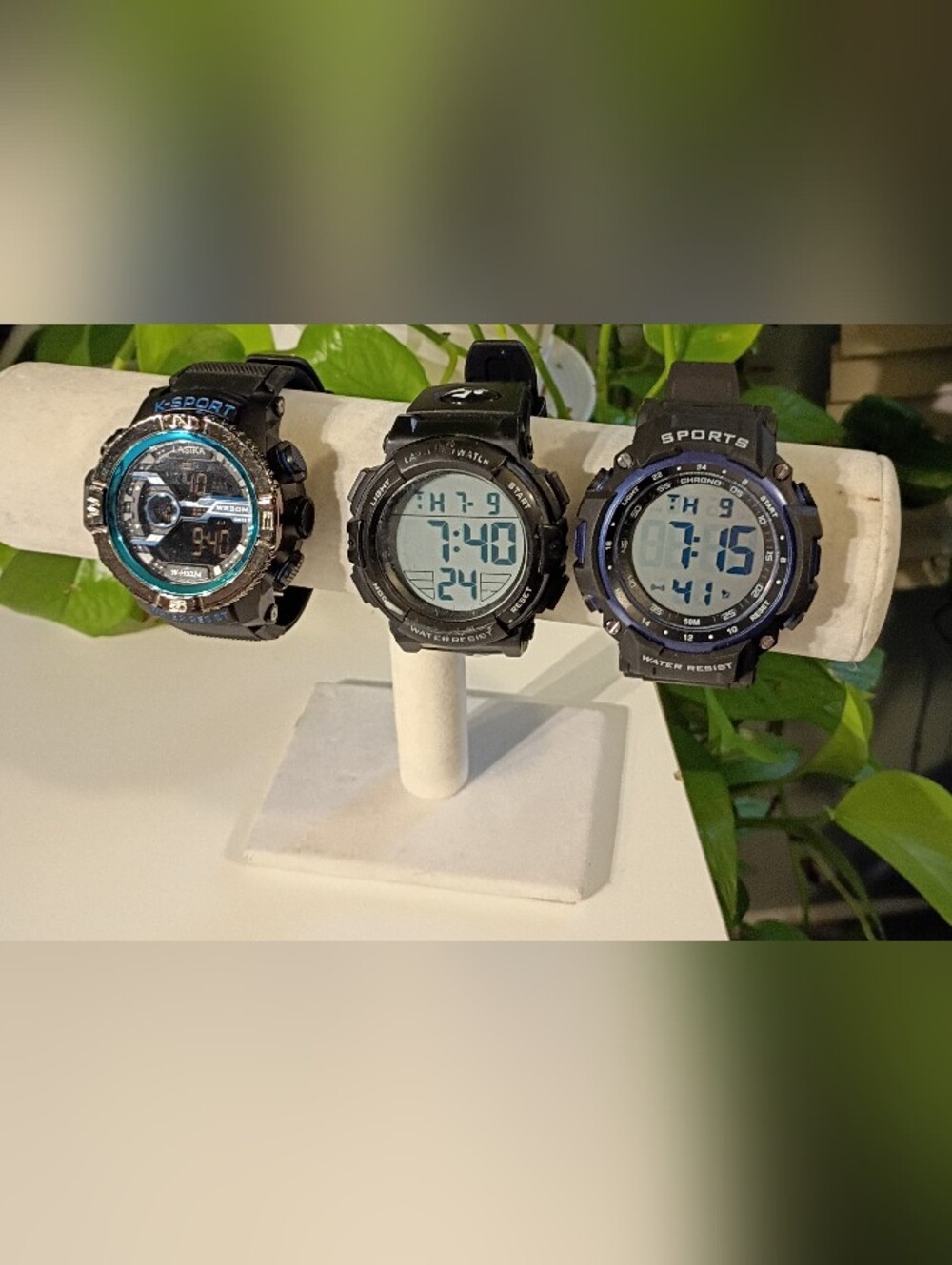 Three Black Digital Sport Watches with Blue Accents 6 Pcs